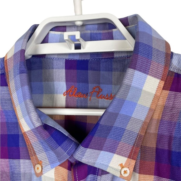 Alan Flusser Men's Sz XXL Lavender Blue Orange Plaid Button Up Long Sleeve Shirt - Picture 7 of 8